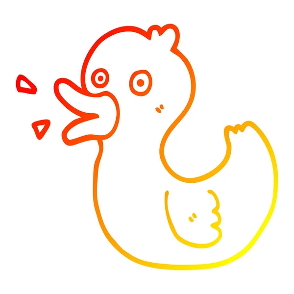 Warm gradient line drawing cartoon quacking duck — Stock Vector