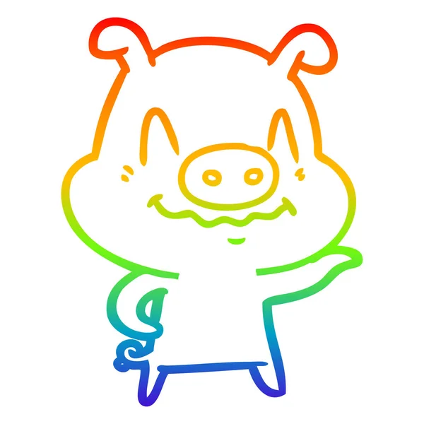 Rainbow gradient ligne dessin nerveux dessin animé porc — Image vectorielle