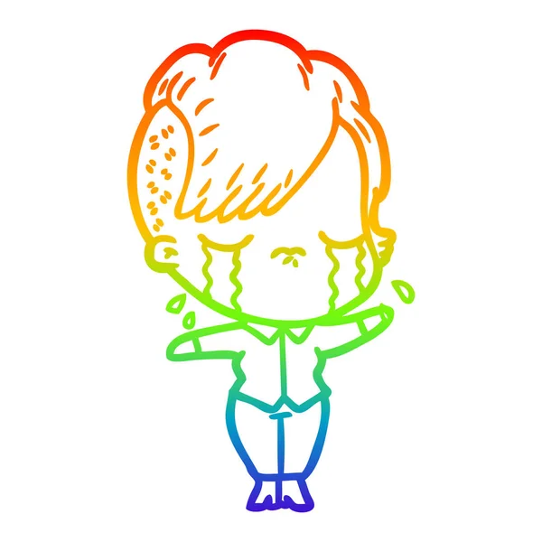 Regenboog gradiënt lijntekening cartoon huilen meisje — Stockvector