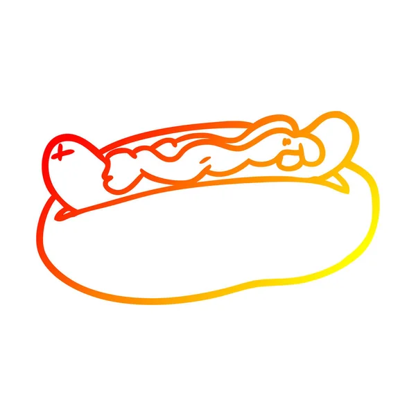 Warme Gradientenlinie zeichnet Hotdog mit Senf und Ketchup — Stockvektor