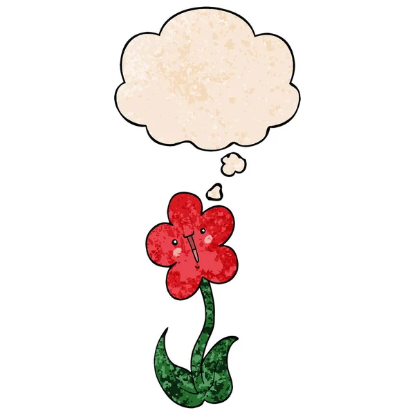 Fleur de dessin animé et bulle de pensée en motif texture grunge styl — Image vectorielle