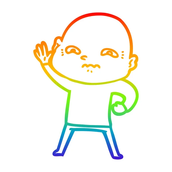 Rainbow gradient line drawing cartoon creepy guy — Stock Vector
