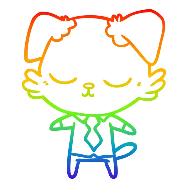 Rainbow gradient ligne dessin chien dessin animé mignon — Image vectorielle