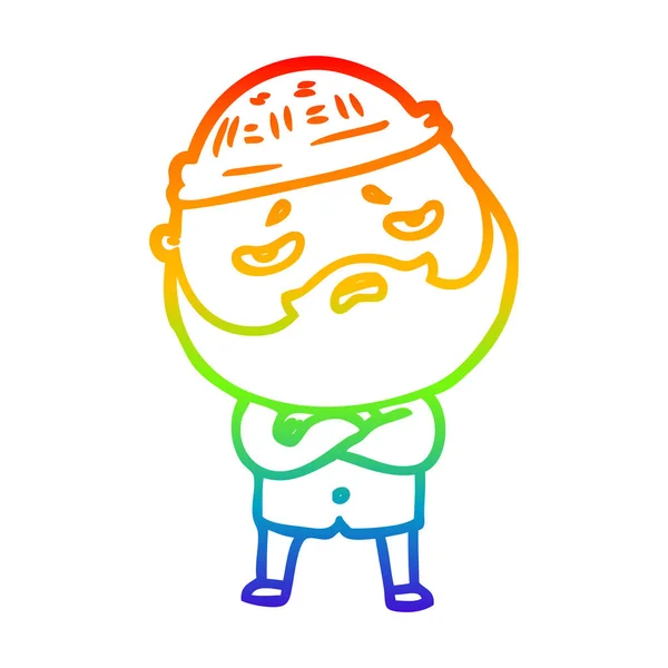 Arco-íris linha gradiente desenho cartoon preocupado homem com barba — Vetor de Stock