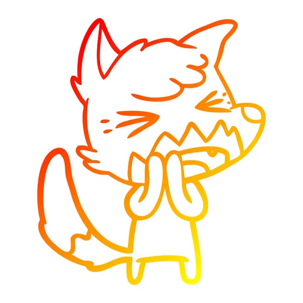 温暖的渐变线绘制愤怒的卡通狐狸 — 图库矢量图片