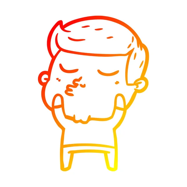 Warme kleurovergang lijntekening cartoon model Guy pouting — Stockvector