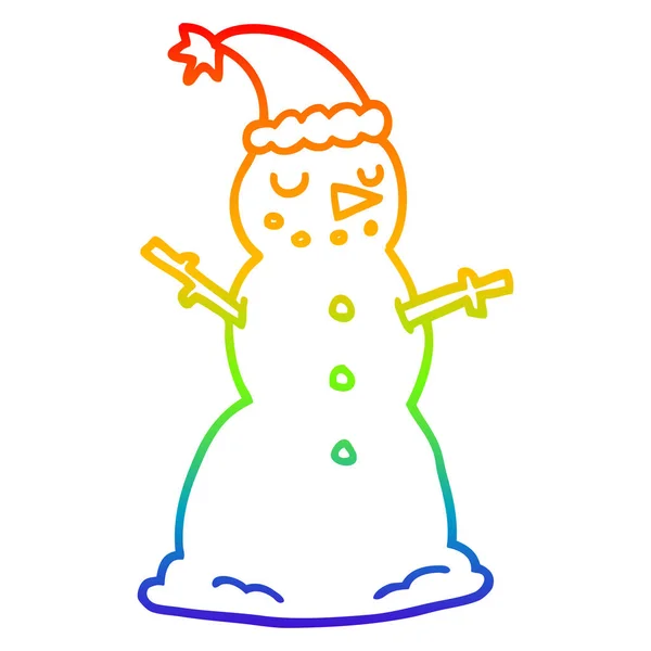 Arco iris gradiente línea dibujo dibujos animados Navidad muñeco de nieve — Archivo Imágenes Vectoriales