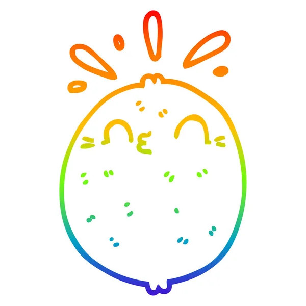 Regenbogen-Gradienten-Linie Zeichnung niedliche Karikatur Zitrone — Stockvektor