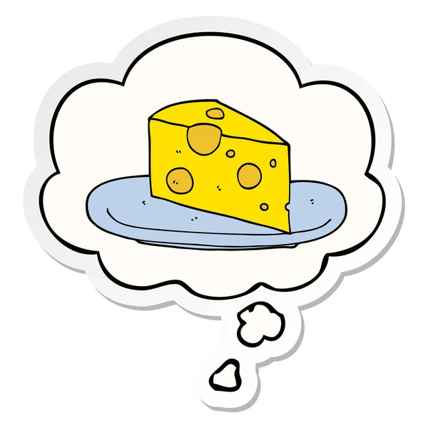 Мультяшный сыр и мыслепузырь в качестве наклейки — стоковый вектор