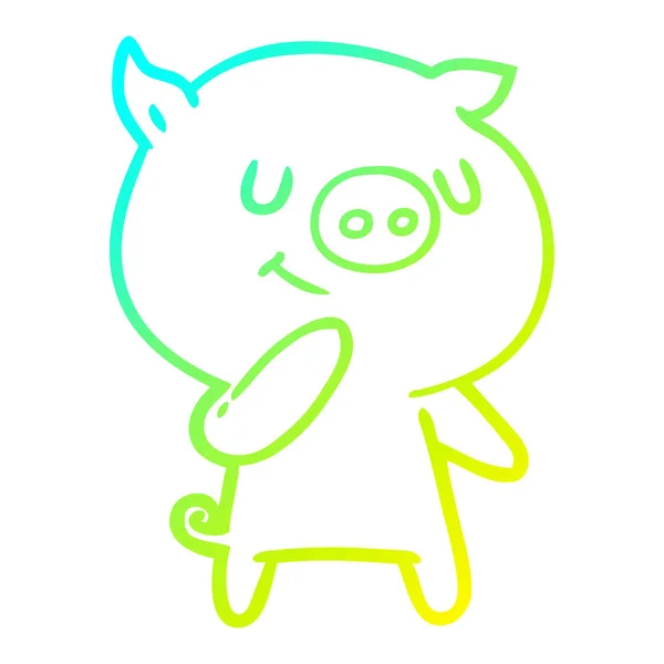 Froid dégradé ligne dessin heureux dessin animé cochon — Image vectorielle