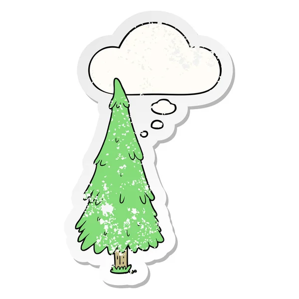 Dessin animé arbre de Noël et bulle de pensée comme un usé affligé s — Image vectorielle