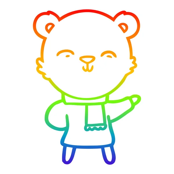 虹のグラデーションラインは幸せな漫画のホッキョクグマを描く — ストックベクタ