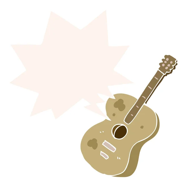 Cartoon guitar and speech bubble in retro style — Stock Vector