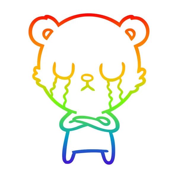 Linha gradiente arco-íris desenho choro urso polar desenhos animados — Vetor de Stock