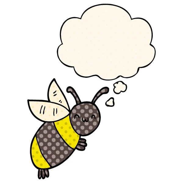 Nette Cartoon-Biene und Gedankenblase im Comic-Stil — Stockvektor