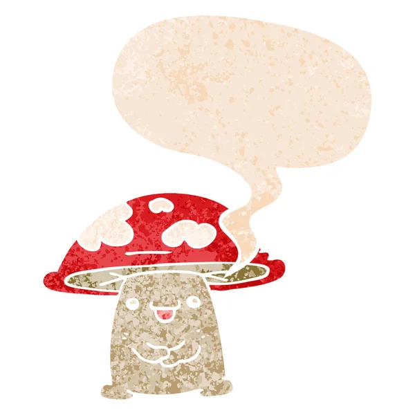 Personnage de champignon de dessin animé et bulle de parole dans s texturé rétro — Image vectorielle