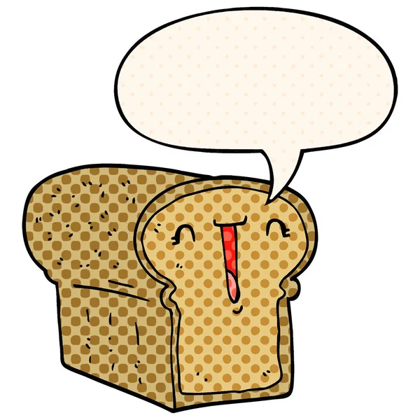 Pão bonito dos desenhos animados do pão e da bolha do discurso no estilo comic book — Vetor de Stock