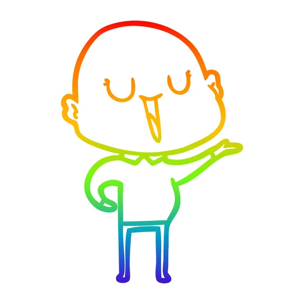 Rainbow gradient line drawing happy cartoon bald man — Stock Vector