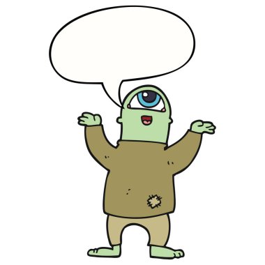 karikatür halloween canavar ve konuşma balonu