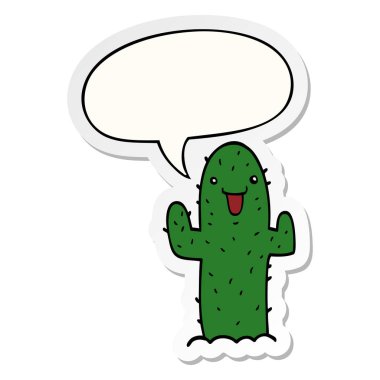 karikatür kaktüs ve konuşma kabarcık etiket