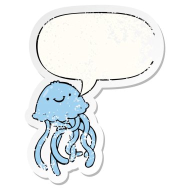 karikatür mutlu denizanası ve konuşma balonu sıkıntılı etiket
