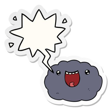 karikatür mutlu bulut ve konuşma balonu etiket