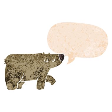 retro dokulu tarzda karikatür ayı ve konuşma balonu