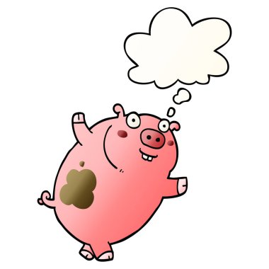 komik karikatür domuz ve pürüzsüz degrade tarzında kabarcık düşündüm