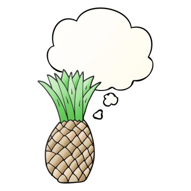 karikatür ananas ve pürüzsüz degrade tarzında düşünce balonu