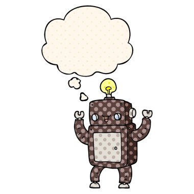 çizgi film mutlu robot ve çizgi roman tarzında düşünce balonu