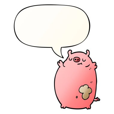 düzgün degrade tarzında karikatür yağ domuz ve konuşma balonu