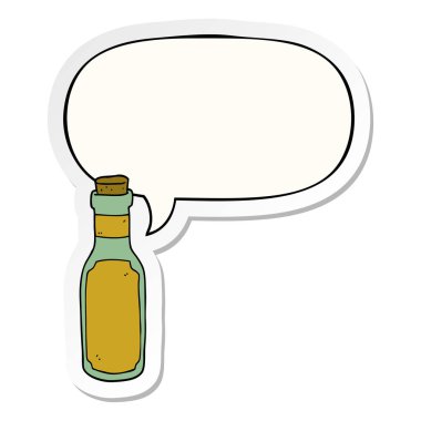 karikatür iksir şişe ve konuşma kabarcık etiket