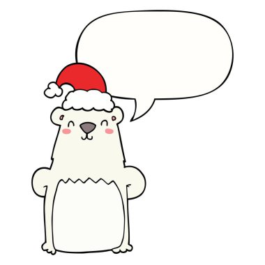 karikatür ayı noel şapka ve konuşma balonu giyen