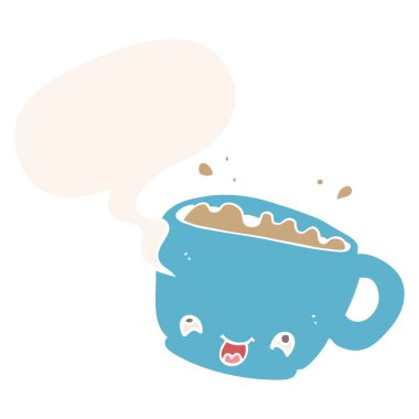 retro tarzıkahve ve konuşma balonu karikatür fincan