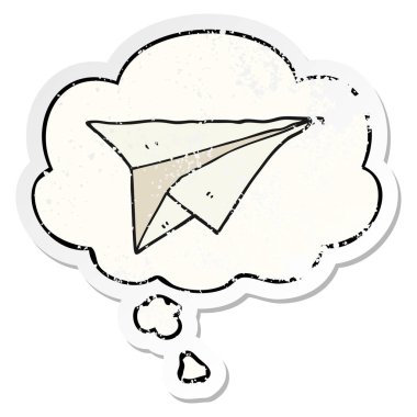 karikatür kağıt uçak ve sıkıntılı bir yıpranmış olarak kabarcık düşünce s