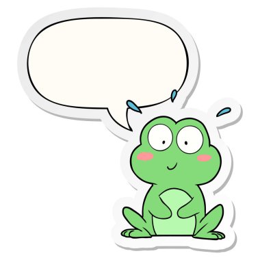 sevimli karikatür kurbağa ve konuşma kabarcık etiket