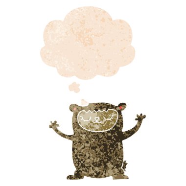 retro dokulu tarzında sevimli karikatür ayı ve düşünce balonu