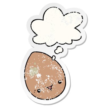 karikatür yumurta ve sıkıntılı yıpranmış etiket olarak kabarcık düşünce