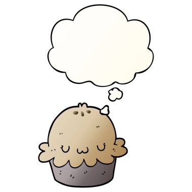 Sevimli karikatür pasta ve pürüzsüz degrade tarzında düşünce kabarcık