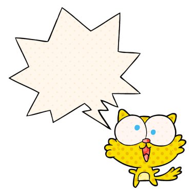 çizgi roman tarzında sevimli karikatür deli kedi ve konuşma balonu