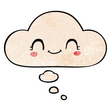 sevimli karikatür yüz ve grunge doku desen s düşünce balonu