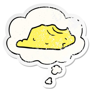 karikatür tereyağı ve sıkıntılı yıpranmış etiket olarak kabarcık düşünce