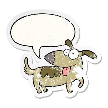 karikatür mutlu köpek ve konuşma balonu sıkıntılı etiket