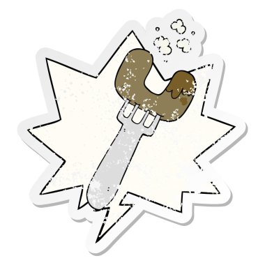 çatal ve konuşma balonu sıkıntılı etiket karikatür sosis