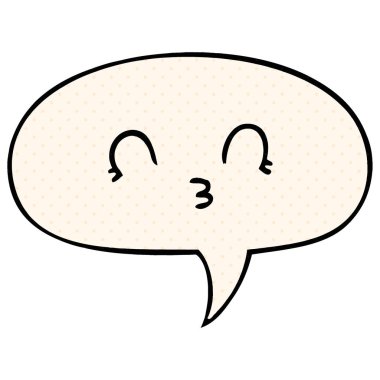 çizgi roman tarzında mutlu karikatür yüz ve konuşma balonu