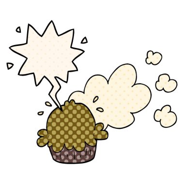 çizgi roman tarzında sevimli karikatür pasta ve konuşma balonu