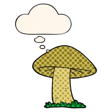 çizgi roman tarzında karikatür mantar ve düşünce balonu