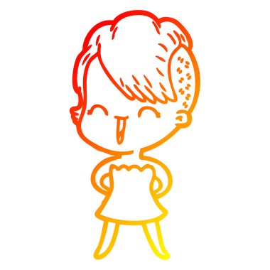 sıcak degrade çizgi çizim mutlu karikatür hipster kız