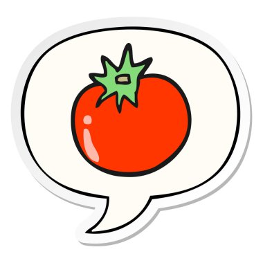 karikatür domates ve konuşma kabarcık etiket