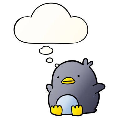 sevimli karikatür penguen ve pürüzsüz degrade tarzında kabarcık düşünce